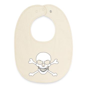 Skull and crossed bones - Baby Organic Bib - soft Ecru - Front