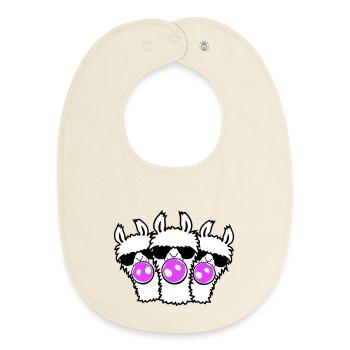 Three Llamas Bubblegum Sunglasses Squad Group Cute - Baby Organic Bib - soft Ecru - Front
