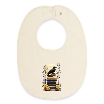 Stack of books with raven - Baby Organic Bib - soft Ecru - Front