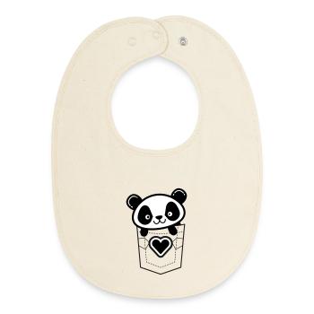 Panda dans la poche avec emblème en forme de cœur - Bavoir bébé bio - écru doux - Devant