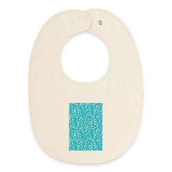 Blue Palm Leaf Design - Baby Organic Bib - soft Ecru - Front