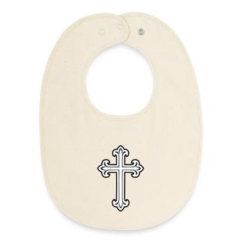 Symbole de croix chrétien - Bavoir bébé bio - écru doux - Devant