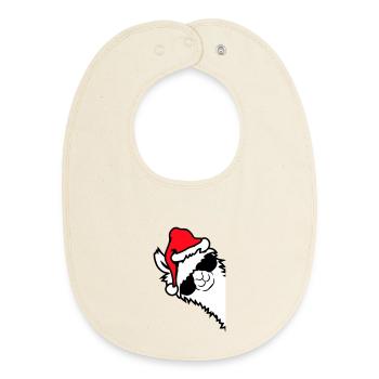 Llama Cool Sunglasses Santa Hat Side - Baby Organic Bib - soft Ecru - Front