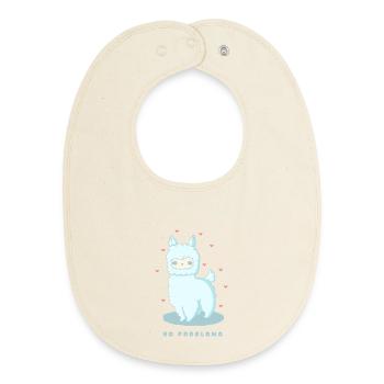 No Problama – Funny Llama Design - Baby Organic Bib - soft Ecru - Front