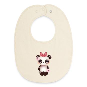 Panda mignon avec nœud rose et fleur de cerisier - Bavoir bébé bio - écru doux - Devant