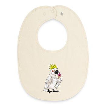 Crème glacée gaufrée au perroquet - Bavoir bébé bio - écru doux - Devant