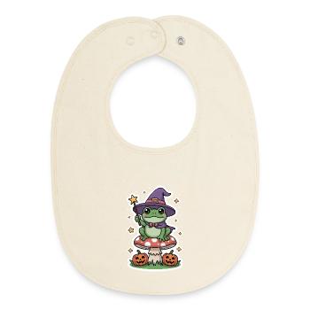 Halloween witch frog on fly agaric with pumpkin - Baby Organic Bib - soft Ecru - Front