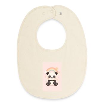 Süßer Panda mit Regenbogen und Sternen - Baby Organic Lätzchen - Natur - Vorne