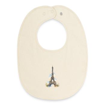 Imitation de la tour Eiffel à l’aquarelle - Bavoir bébé bio - écru doux - Devant