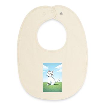 Weiße Katze mit frechen Blick - Baby Organic Lätzchen - Natur - Vorne
