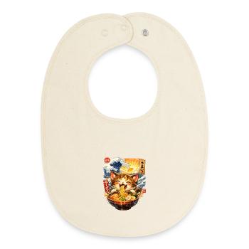 Ramen is Life Noodle Cat - Baby Organic Bib - soft Ecru - Front