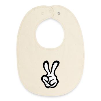 Signe de la main de la victoire (Main gauche / POS / 2C) - Bavoir bébé bio - écru doux - Devant