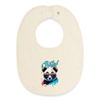 Panda néon avec lunettes de soleil Splash Art - Bavoir bébé bio - écru doux - Devant