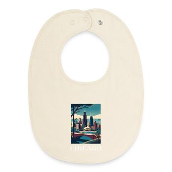 Chicago Illinois Poster Skyline Deco Vista - Baby Organic Bib - soft Ecru - Front