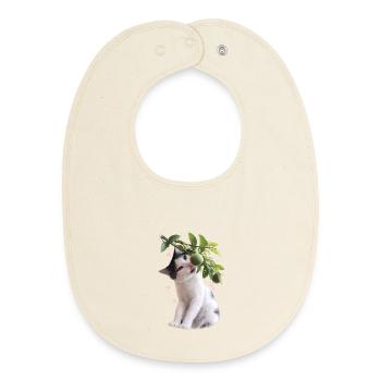 Curious cat with lime on branch - Baby Organic Bib - soft Ecru - Front