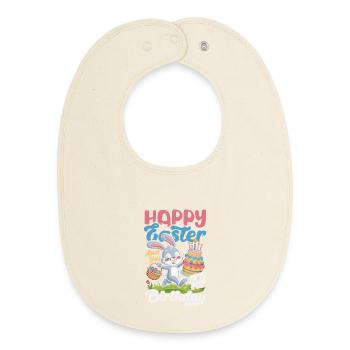 Joyeuse Pâques, douce chasse aux œufs du lapin, œufs de Pâques - Bavoir bébé bio - écru doux - Devant