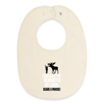 I see a little silhouetto of a man scare a Moose - Baby Organic Bib - soft Ecru - Front