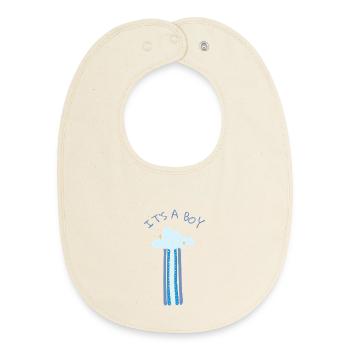 It's a Boy - Blue Rainbow with Cloud - Baby Organic Bib - soft Ecru - Front