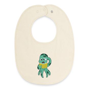 Octopus Nerd Book - Baby Organic Bib - soft Ecru - Front