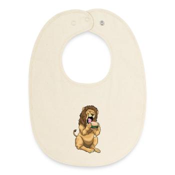 Lion Cheeseburger - Baby Organic Bib - soft Ecru - Front