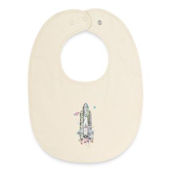 Fantasievolles Space Shuttle - kunstvoll gestaltet - Baby Organic Lätzchen - Natur - Vorne