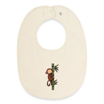 Kawaii Affe auf Bambus – Süßes Tiermotiv - Baby Organic Lätzchen - Natur - Vorne