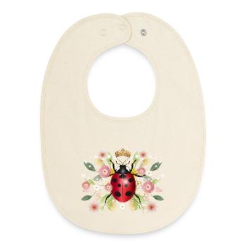 rot leuchtender Marienkäfer mit Krone und Blüten - Baby Organic Lätzchen - Natur - Vorne
