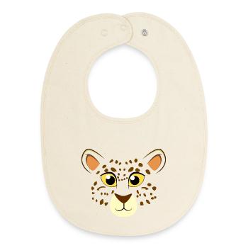 Cute Cartoon Leopard Face Big Cat Animal Wildlife - Baby Organic Bib - soft Ecru - Front