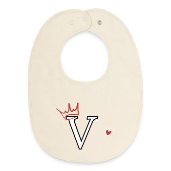 Lettre v couronne cœur - Bavoir bébé bio - écru doux - Devant