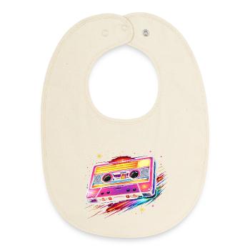 Retro Cassette Neon 80s Style - Baby Organic Bib - soft Ecru - Front