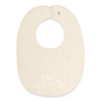 Minimalist silhouette cat cat hump - Baby Organic Bib - soft Ecru - Front