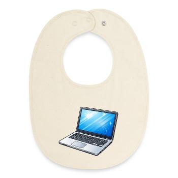 Laptop Light Blue Neon - Baby Organic Bib - soft Ecru - Front