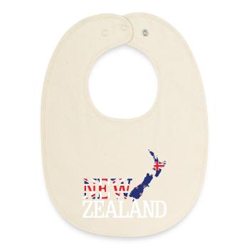 New Zealand Land Map - Baby Organic Bib - soft Ecru - Front