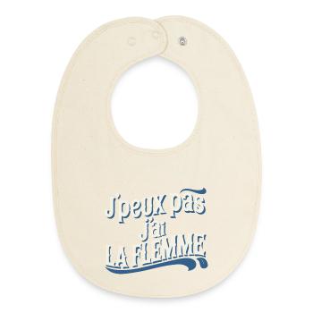I can't I'm lazy - blue - Baby Organic Bib - soft Ecru - Front