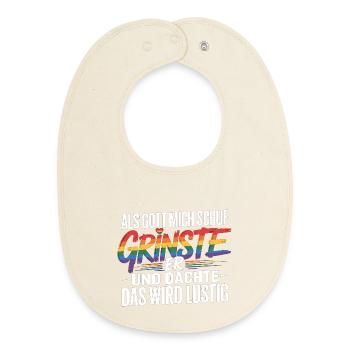 Als Gott mich schuf grinste er – Pride Humor - Baby Organic Lätzchen - Natur - Vorne