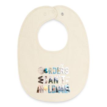 World Traveler Collage: Can't Hold Me - Baby Organic Bib - soft Ecru - Front