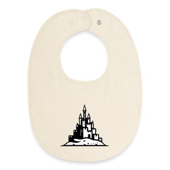 Sandcastle Castle black white - Baby Organic Bib - soft Ecru - Front