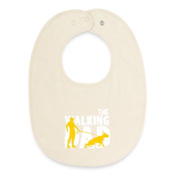 Walking dad and dog - Baby Organic Bib - soft Ecru - Front