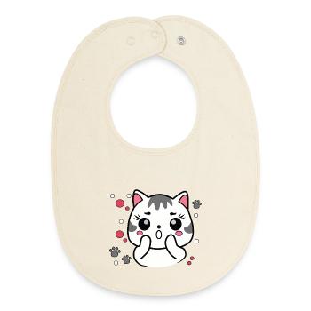 Surprised Cute Cat - Baby Organic Bib - soft Ecru - Front