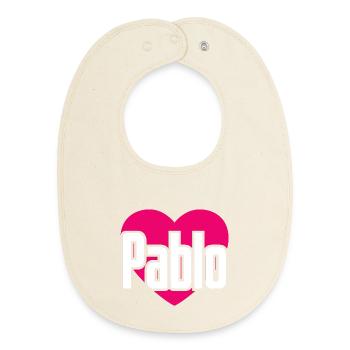 I Love Pablo Pinkes Herz Ich liebe Pablo - Baby Organic Lätzchen - Natur - Vorne