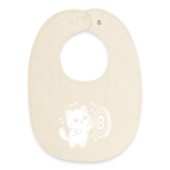 Kawaii Cat Darts Player - Baby Organic Bib - soft Ecru - Front