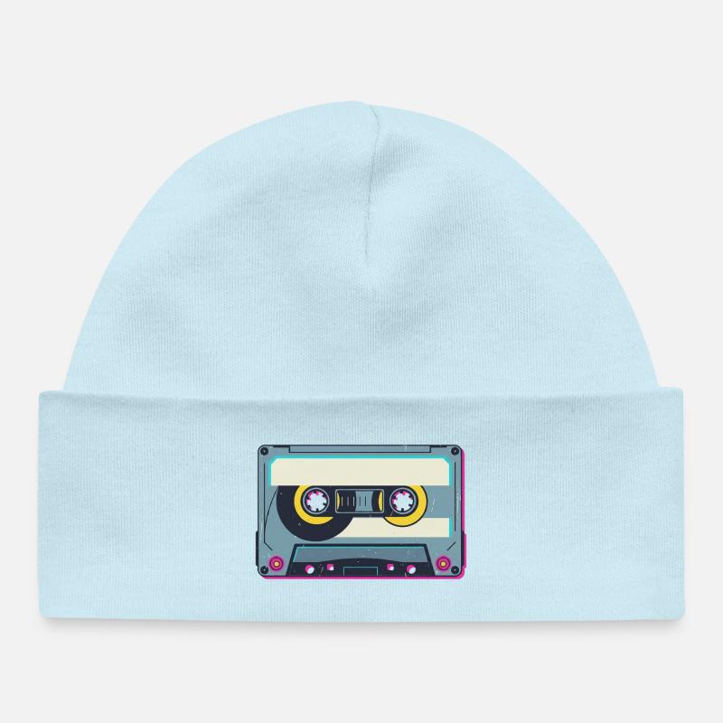 Cassette rétro - Bonnet bébé bio - bleu poudré