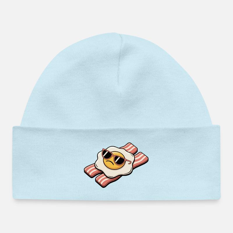 Bacon et œuf - Déjeuner réparti - Bonnet bébé bio - bleu poudré