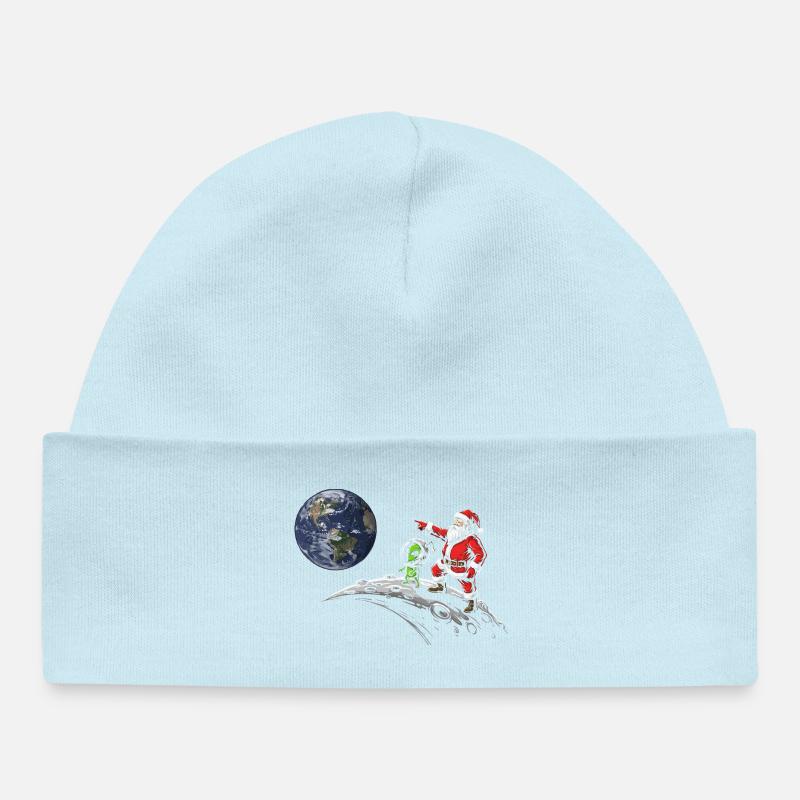 Diablotin de Noël galactique sur la lune - Bonnet bébé bio - bleu poudré