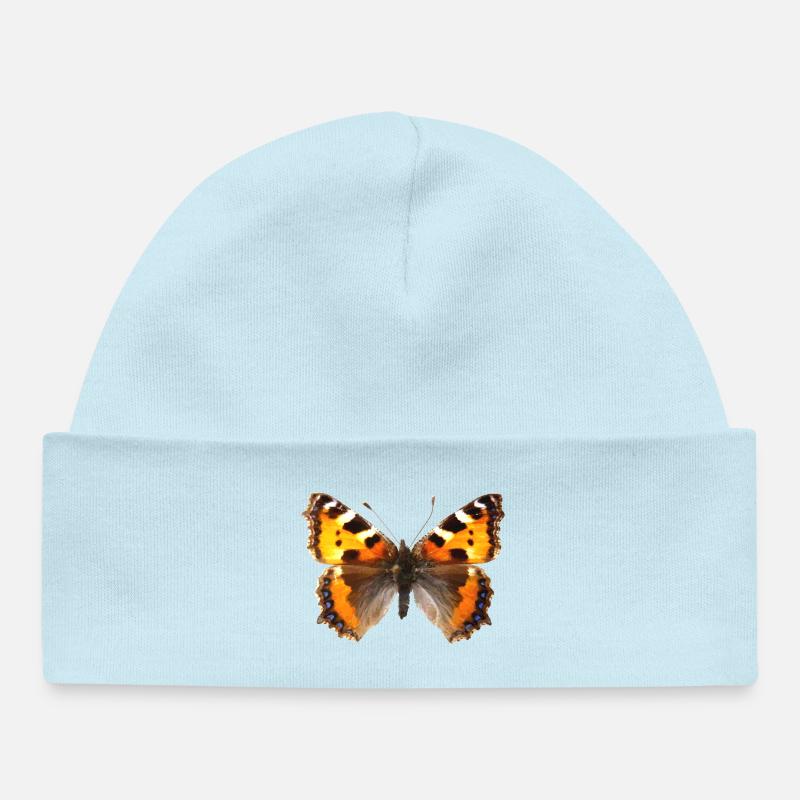 Papillon petit renard (Aglaiis urticae) - Bonnet bébé bio - bleu poudré