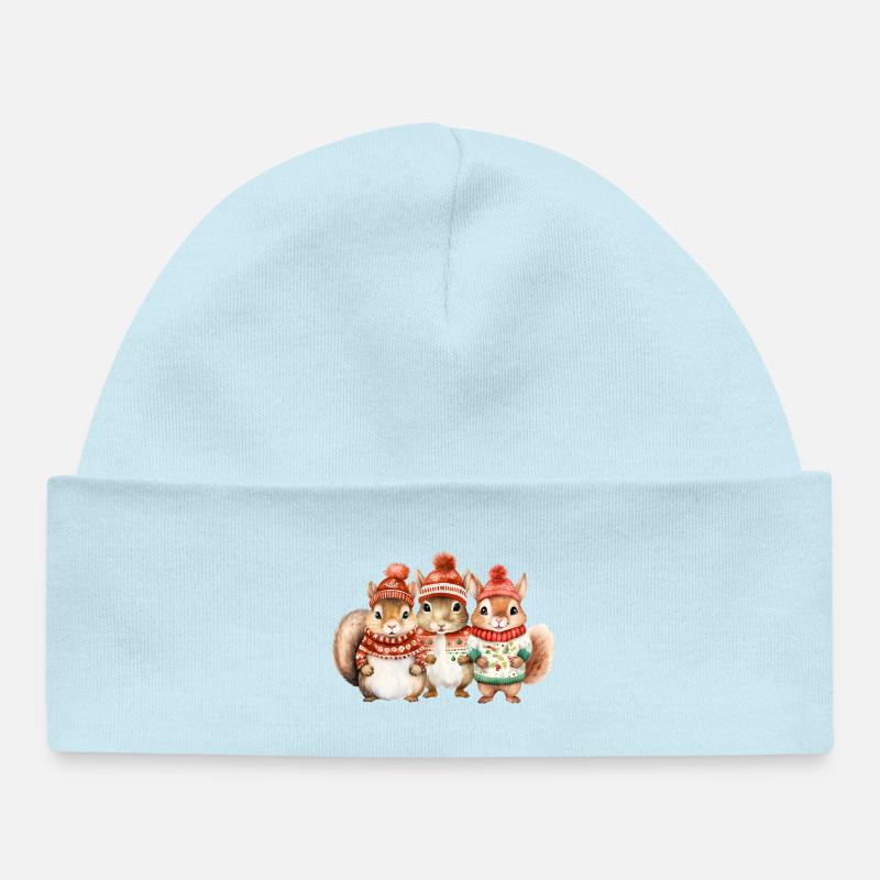 Trio d’écureuils d’hiver - Bonnet bébé bio - bleu poudré
