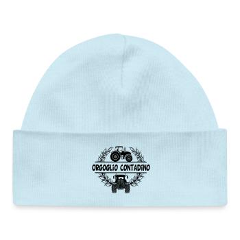 Paysan fier – texte italien Orgoglio contadino - Bonnet bébé bio - bleu poudré - Devant