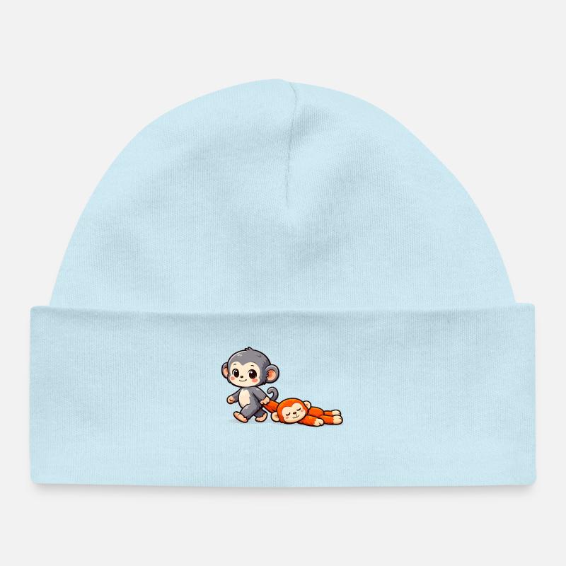 Bébé Singe Coup de Poing - Bonnet bébé bio - bleu poudré