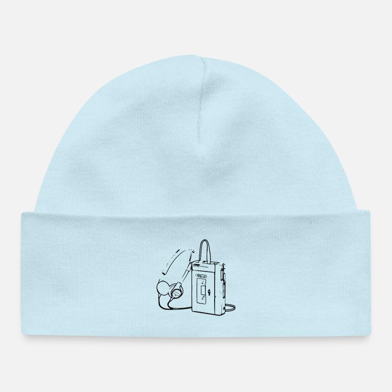Rétro walkman cassette - Bonnet bébé bio - bleu poudré