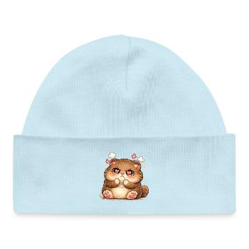 Kitten with heart eyes - Baby Organic Beanie - powder blue - Front
